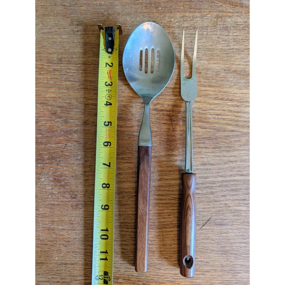 Vintage 1960s EKCO Flint Stainless Slotted Serving Spoon and Meat Fork Set MCM